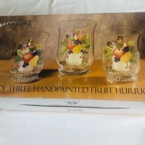 Brand New Thanksgiving Fall Elements Set of Three Hand painted Fruit Hurricanes